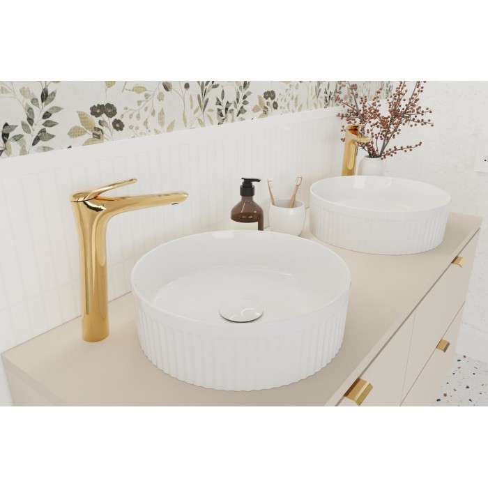 Vasque à poser ronde 36 cm en céramique blanche brillante