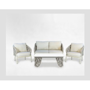 Salon de jardin 4 places aluminium beige avec table basse – CORDIA 