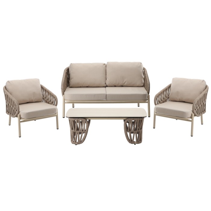 Salon de jardin 4 places aluminium beige avec table basse – CORDIA