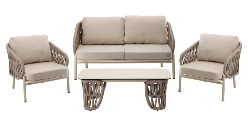 Salon de jardin 7 places CLASSICA aluminium gris avec rotin et table basse