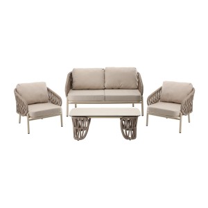 Salon de jardin 4 places aluminium beige avec table basse – CORDIA