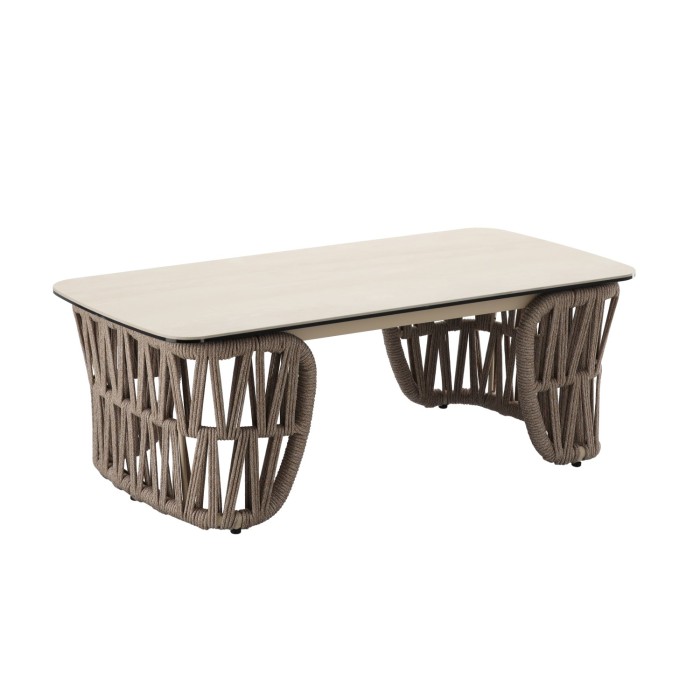 Salon de jardin 4 places aluminium beige avec table basse – CORDIA 