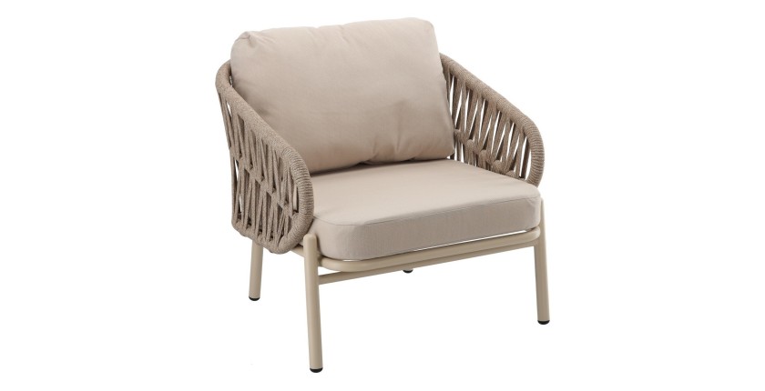 Salon de jardin 4 places aluminium beige avec table basse – CORDIA 