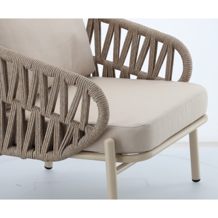 Salon de jardin 4 places aluminium beige avec table basse – CORDIA 