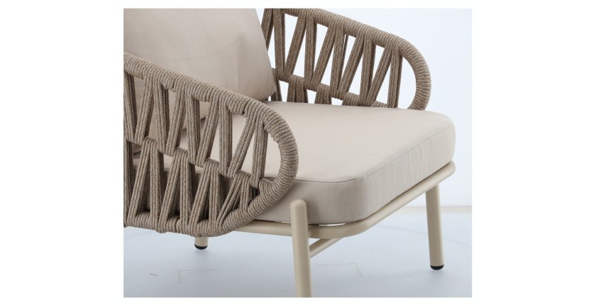 Salon de jardin 4 places aluminium beige avec table basse – CORDIA 