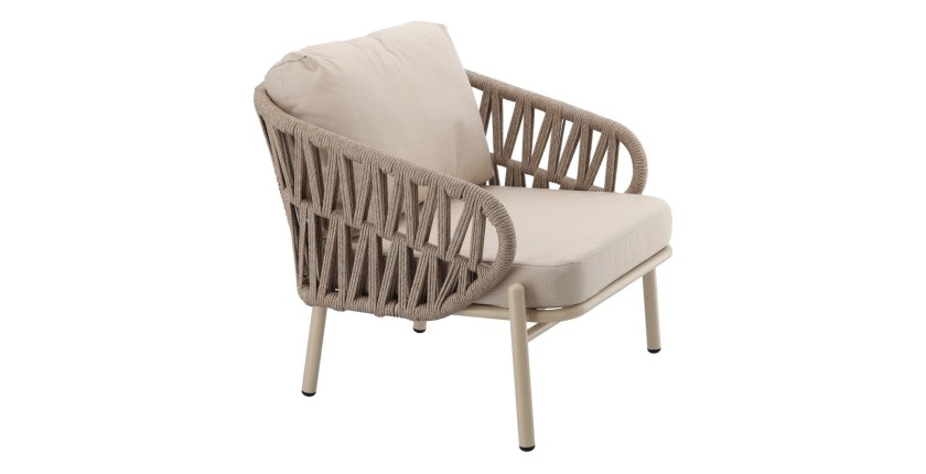 Salon de jardin 4 places aluminium beige avec table basse – CORDIA 