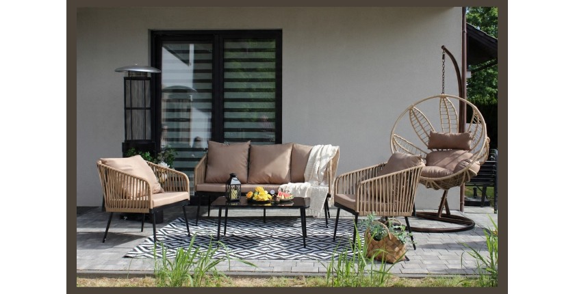 Salon de jardin 4 places STRAPA beige avec corde tressée et table basse