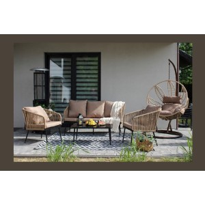 Salon de jardin 4 places STRAPA beige avec corde tressée et table basse