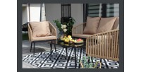 Salon de jardin 4 places STRAPA beige avec corde tressée et table basse 