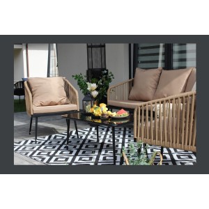 Salon de jardin 4 places STRAPA beige avec corde tressée et table basse 