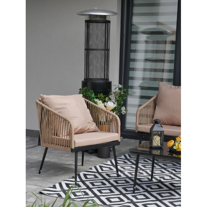 Salon de jardin 4 places STRAPA beige avec corde tressée et table basse 