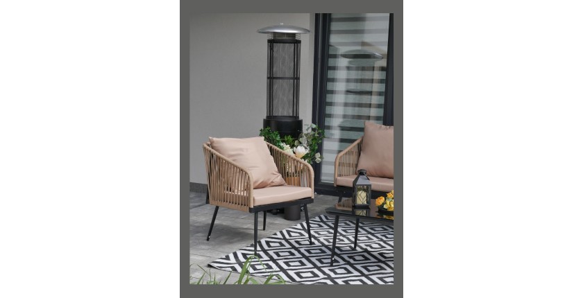 Salon de jardin 4 places STRAPA beige avec corde tressée et table basse 