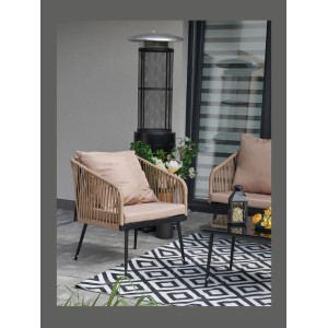 Salon de jardin 4 places STRAPA beige avec corde tressée et table basse 