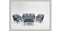 Salon de jardin 4 places STRAPA anthracite avec corde tressée et table basse 