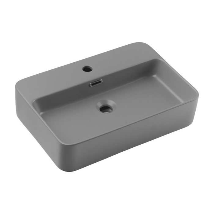 Vasque à poser rectangulaire 55x38 cm en céramique gris clair mate