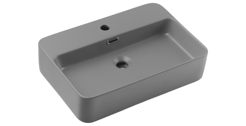Vasque à poser rectangulaire 55x38 cm en céramique gris clair mate