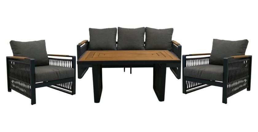 Salon de jardin 6 places TEKARA aluminium gris avec corde et table repas 