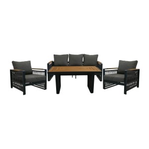 Salon de jardin 6 places TEKARA aluminium gris avec corde et table repas 