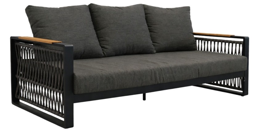 Salon de jardin 6 places TEKARA aluminium gris avec corde et table repas 