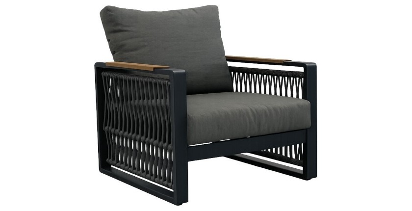 Salon de jardin 6 places TEKARA aluminium gris avec corde et table repas 