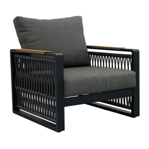 Salon de jardin 6 places TEKARA aluminium gris avec corde et table repas 