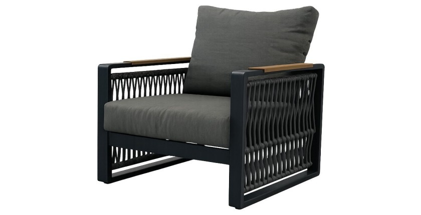 Salon de jardin 6 places TEKARA aluminium gris avec corde et table repas 