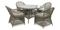 Salon de jardin 4 places MARVENA avec 4 fauteuils et table ronde beige 