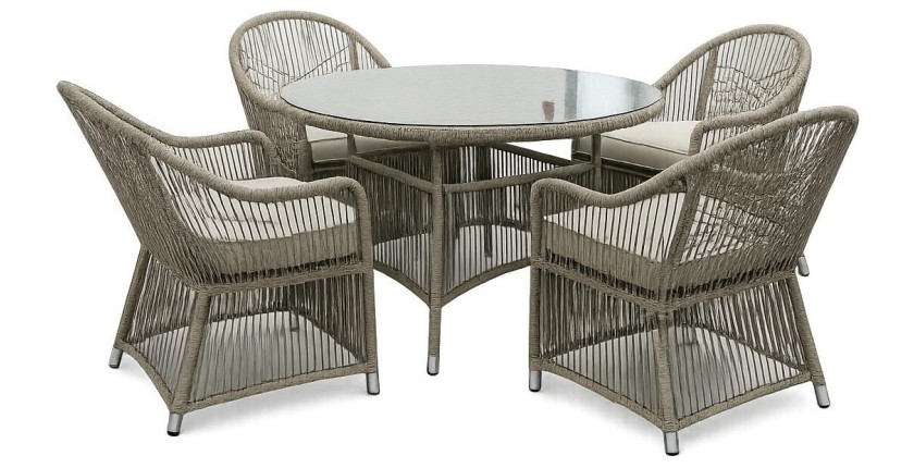 Salon de jardin 4 places MARVENA avec 4 fauteuils et table ronde beige 