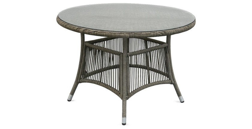 Salon de jardin 4 places MARVENA avec 4 fauteuils et table ronde beige 