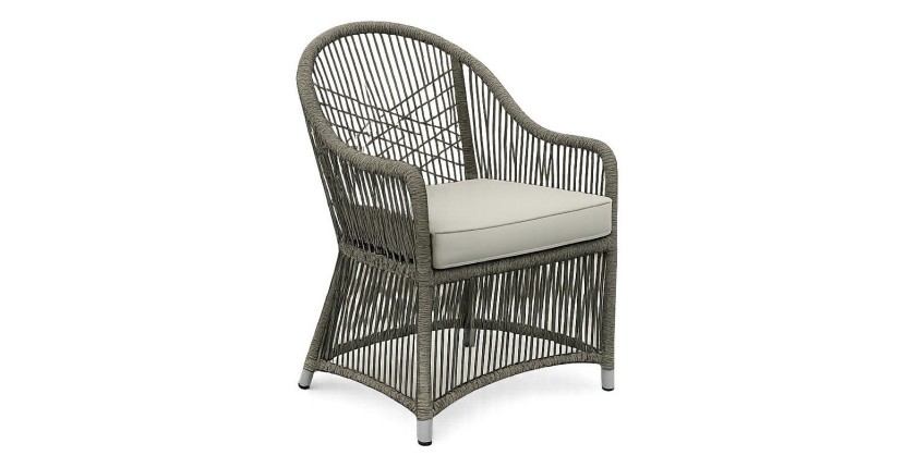 Salon de jardin 4 places MARVENA avec 4 fauteuils et table ronde beige 