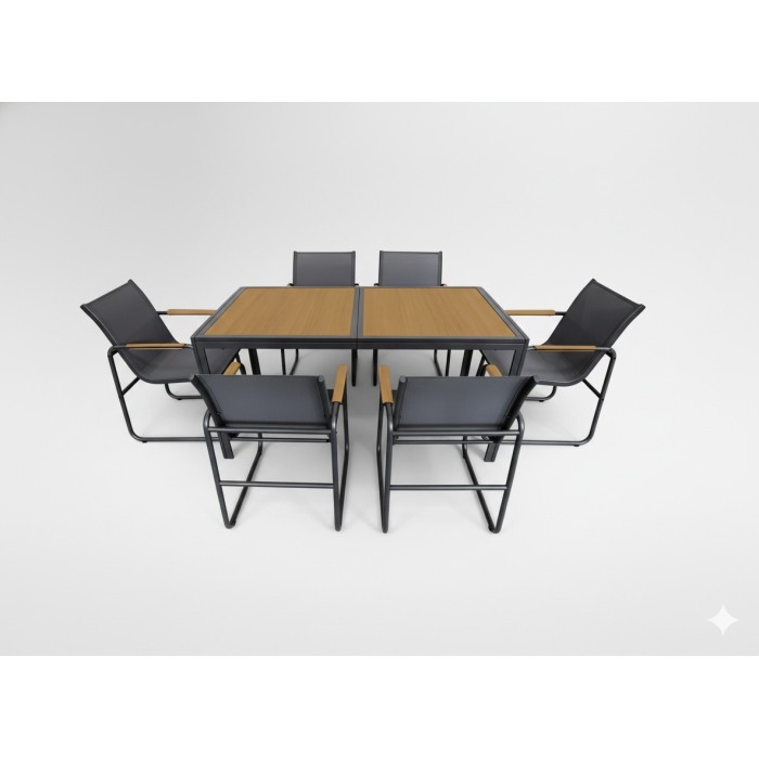 Salon de jardin DARVIA 6 places table 150 cm aluminium anthracite haut de gamme 