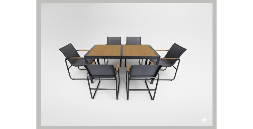 Salon de jardin DARVIA 6 places table 150 cm aluminium anthracite haut de gamme 