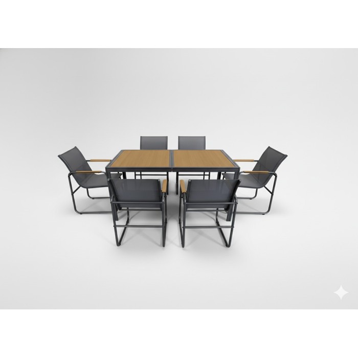 Salon de jardin DARVIA 6 places table 150 cm aluminium anthracite haut de gamme 