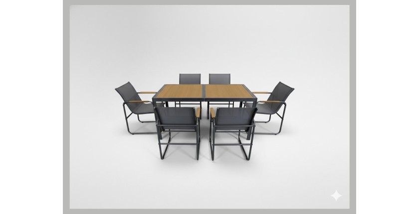 Salon de jardin DARVIA 6 places table 150 cm aluminium anthracite haut de gamme 