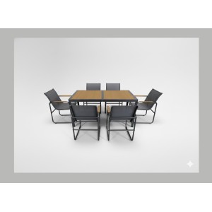 Salon de jardin DARVIA 6 places table 150 cm aluminium anthracite haut de gamme 