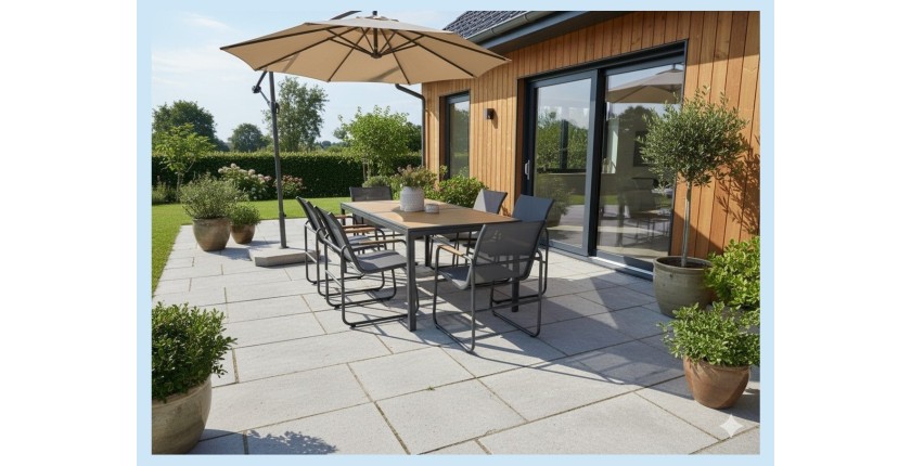 Salon de jardin DARVIA 6 places table 150 cm aluminium anthracite haut de gamme