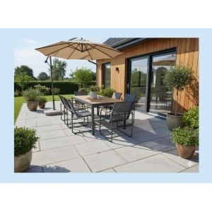 Salon de jardin DARVIA 6 places table 150 cm aluminium anthracite haut de gamme