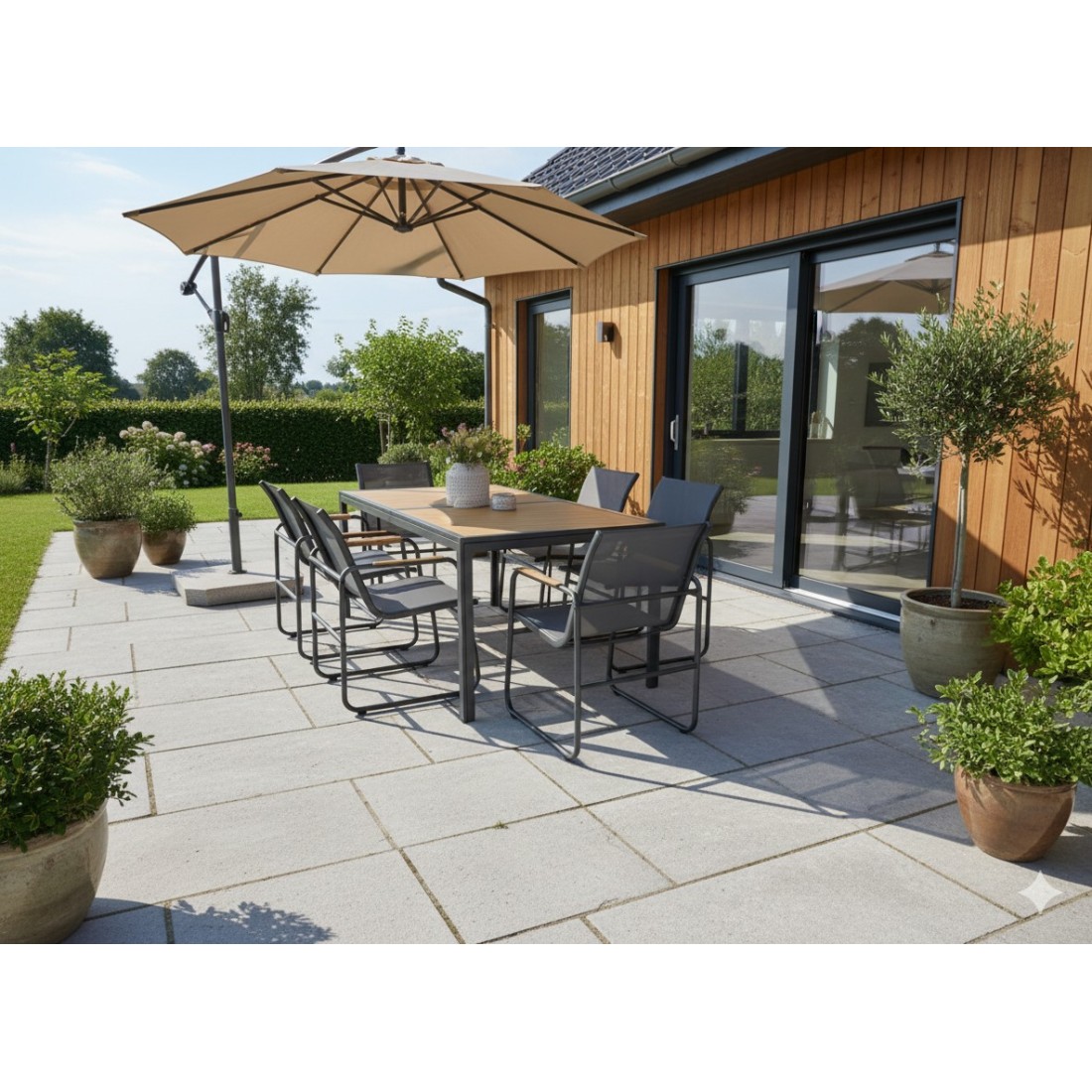 Salon de jardin DARVIA 6 places table 150 cm aluminium anthracite haut de gamme