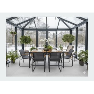 Salon de jardin DARVIA 6 places table 150 cm aluminium anthracite haut de gamme 