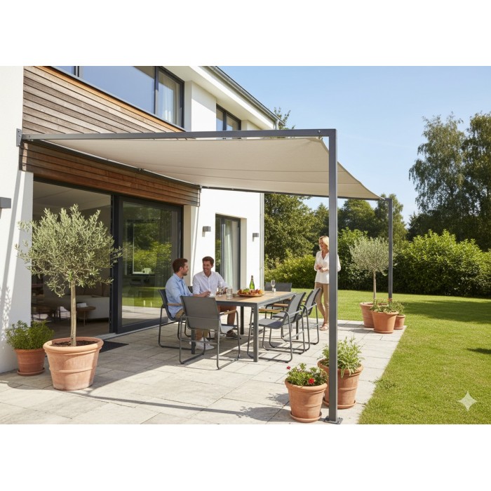 Salon de jardin DARVIA 6 places table 150 cm aluminium anthracite haut de gamme 