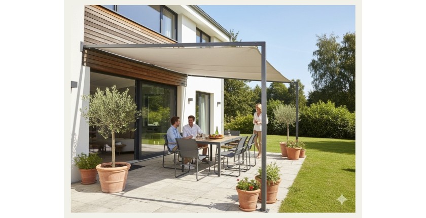 Salon de jardin DARVIA 6 places table 150 cm aluminium anthracite haut de gamme 