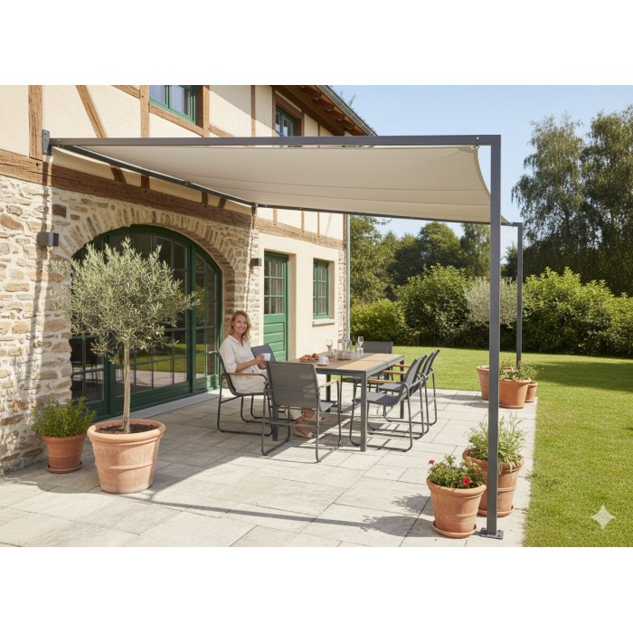 Salon de jardin DARVIA 6 places table 150 cm aluminium anthracite haut de gamme 
