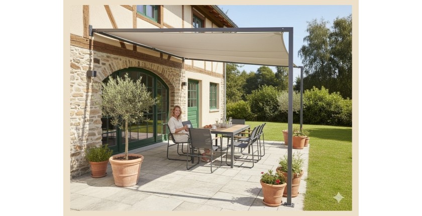 Salon de jardin DARVIA 6 places table 150 cm aluminium anthracite haut de gamme 