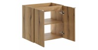 Meuble sous vasque à placards aspect chêne foncé VANO 60cm ouvert