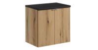 Ensemble VANO chêne et noir 60cm : meuble sous vasque à placards et plan pour vasque noir