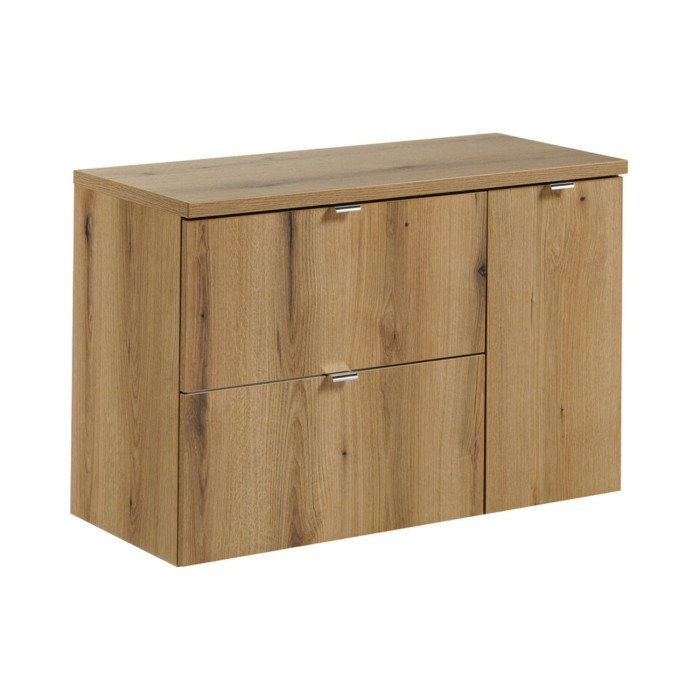 Conjunto de baño suspendido VANO acabado en roble 90cm: mueble bajo lavabo con cajones y armarios + encimera para lavabo
