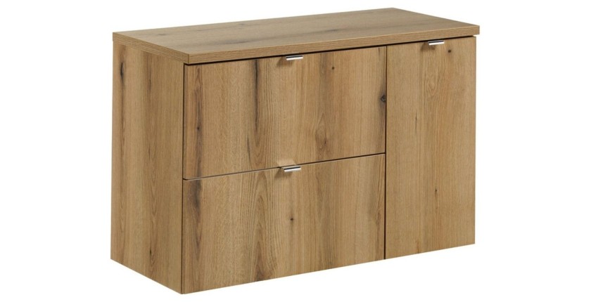 Ensemble VANO 90cm chêne : meubles sous vasque à tiroirs et placards, plan pour vasque