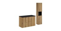 Ensemble VANO chêne et noir 120cm : meubles sous vasque à tiroirs et placards, plan pour vasque noir et colonne