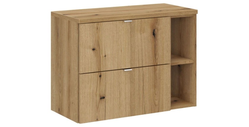 Ensemble VANO chêne 80cm : meubles sous vasque à tiroirs avec niches visibles et plan pour vasque
