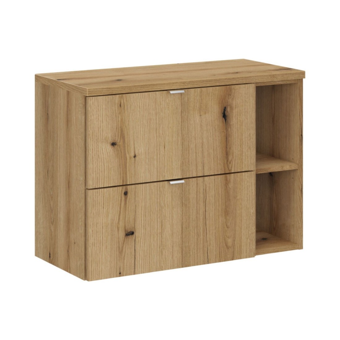 Ensemble VANO chêne 80cm : meubles sous vasque à tiroirs avec niches visibles et plan pour vasque